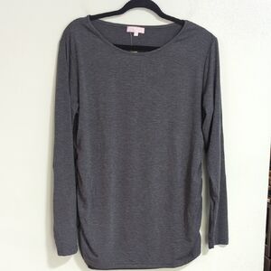 NWT BHOME Dark Gray Long Sleeve Round Neck Ruched Side Top Size XL